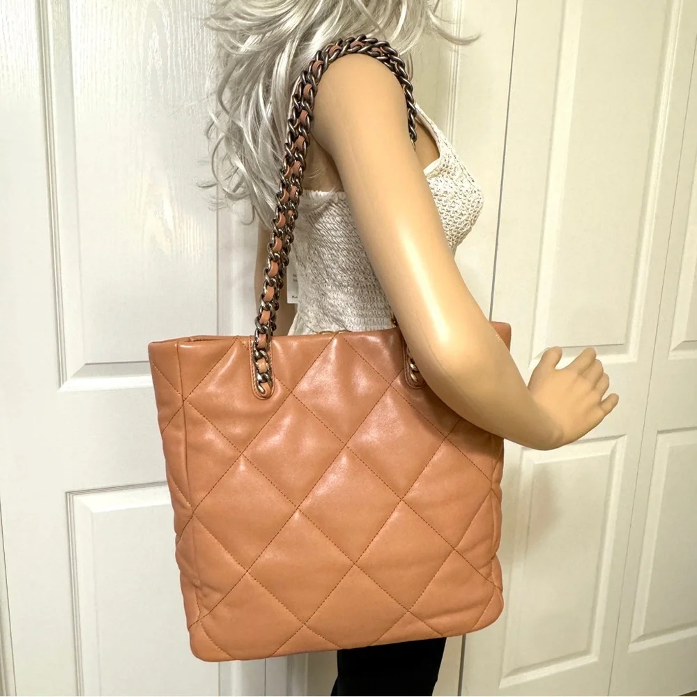 CHANEL Lambskin Quilted Leather Shopping Bag in Light Caramel Brown - Picture 5 of 16
